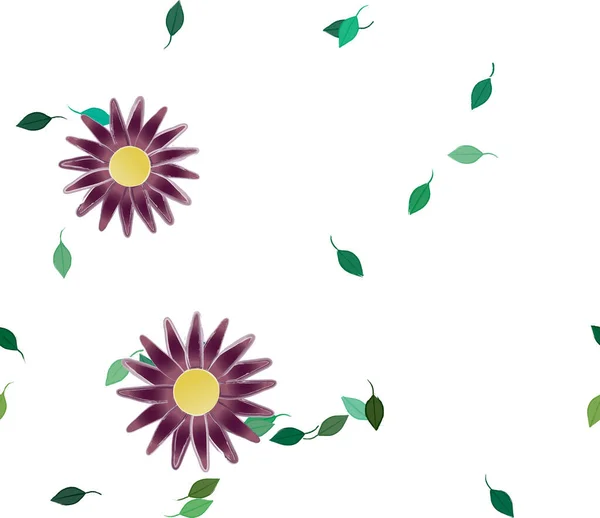 Hermosa Composición Con Flores Colores Simples Hojas Verdes Fondo Ilustración — Vector de stock