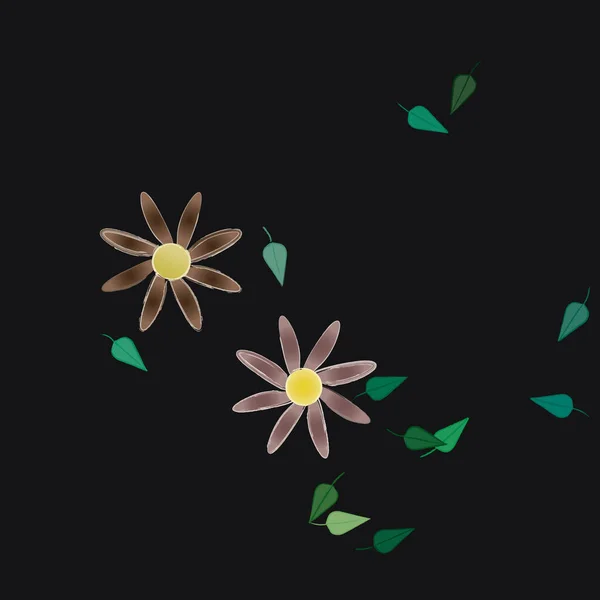 Basit Renkli Çiçekler Yeşil Yapraklı Vektör Şablonu — Stok Vektör