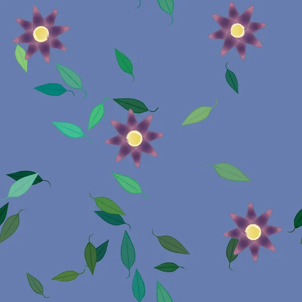 Enkla Blommor Med Gröna Blad Fri Sammansättning Vektor Illustration — Stock vektor