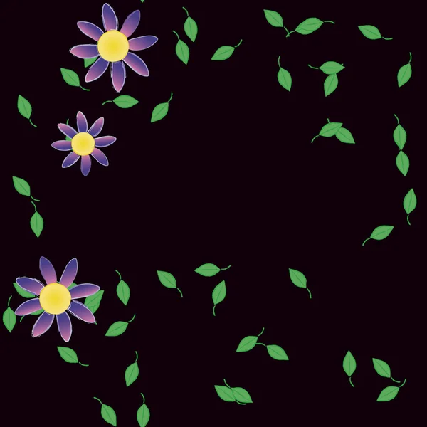 Modèle Vectoriel Avec Des Fleurs Colorées Simples Des Feuilles Vertes — Image vectorielle