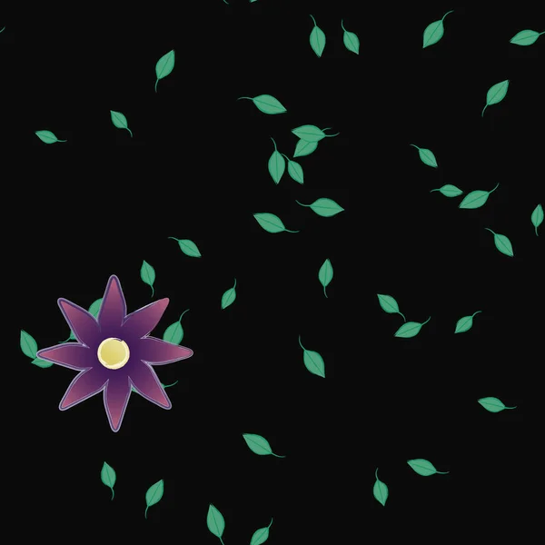 Flores Simples Con Hojas Verdes Composición Libre Ilustración Vectorial — Vector de stock