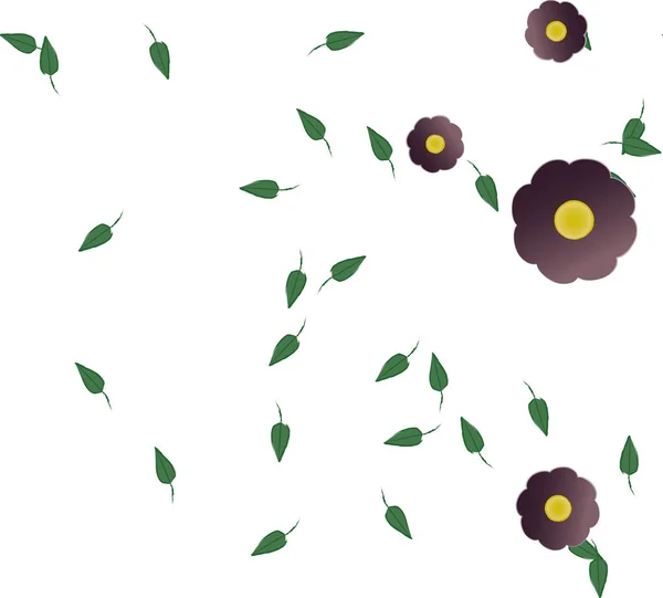 colored flowers and green leaves at background, vector illustration
