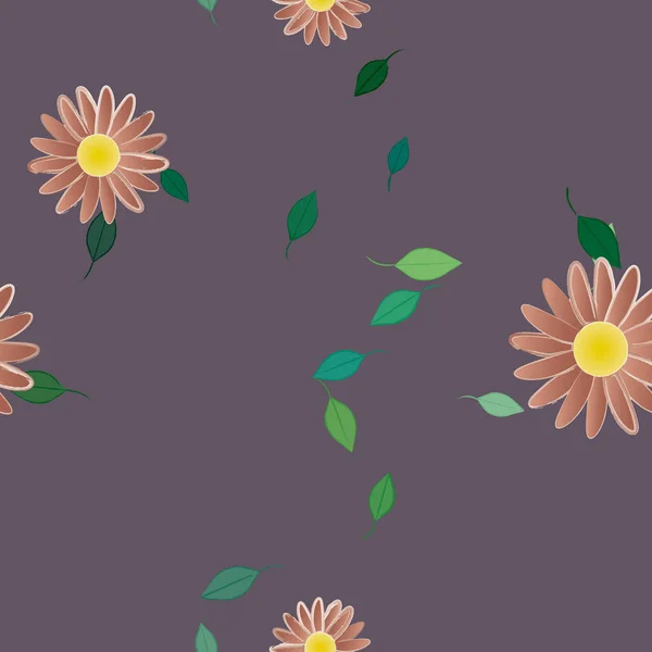 Fleurs Colorées Feuilles Vertes Arrière Plan Illustration Vectorielle — Image vectorielle