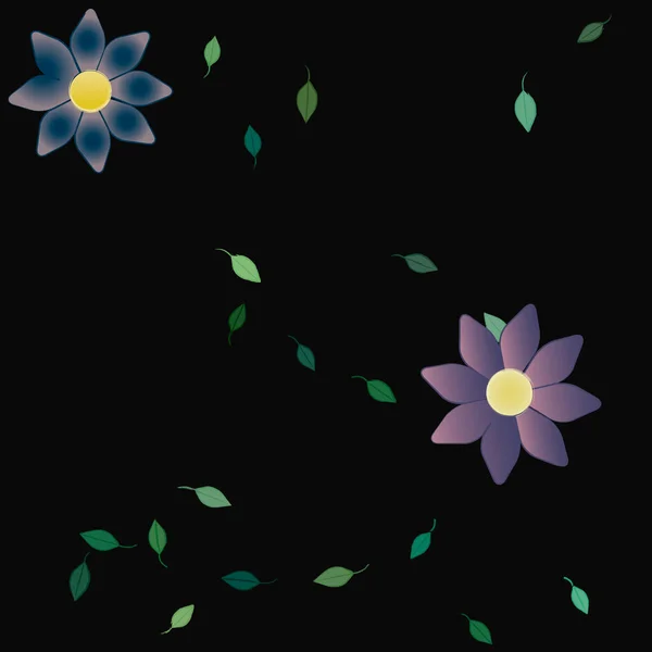 Composition Design Avec Fleurs Simples Feuilles Vertes Illustration Vectorielle — Image vectorielle