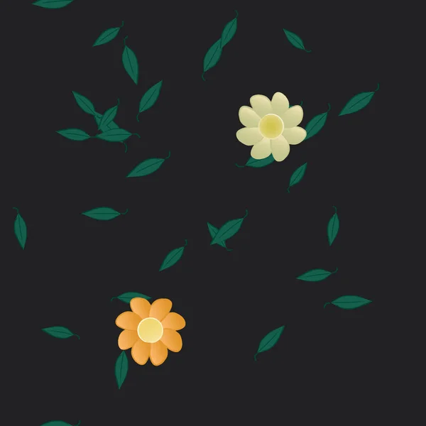 Flores Con Hojas Verdes Composición Libre Ilustración Vectorial — Archivo Imágenes Vectoriales