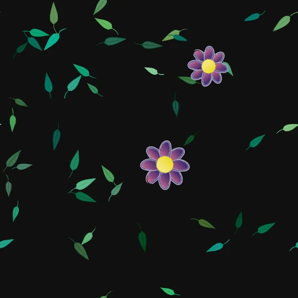 Flores Con Hojas Verdes Composición Libre Ilustración Vectorial — Vector de stock