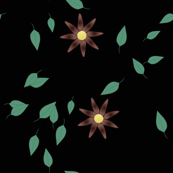 Composition Design Avec Fleurs Simples Feuilles Vertes Illustration Vectorielle — Image vectorielle