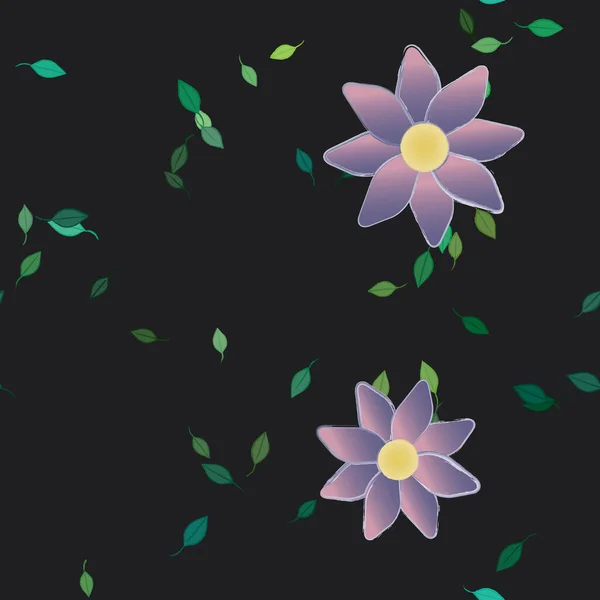 Serbest Kompozisyonda Yeşil Yapraklı Çiçekler Vektör Illüstrasyonu — Stok Vektör