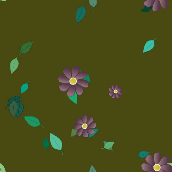 Modèle Vectoriel Avec Des Fleurs Colorées Simples Des Feuilles Vertes — Image vectorielle