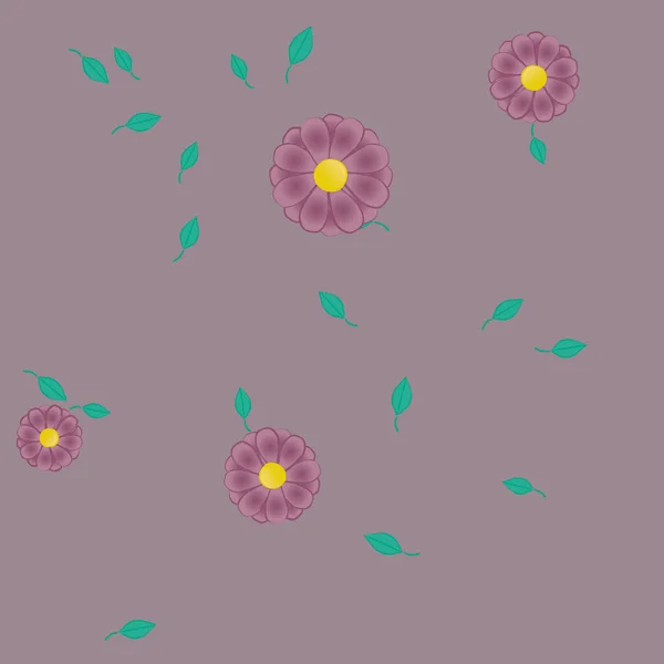 Composición Diseño Con Flores Simples Hojas Verdes Ilustración Vectorial — Archivo Imágenes Vectoriales