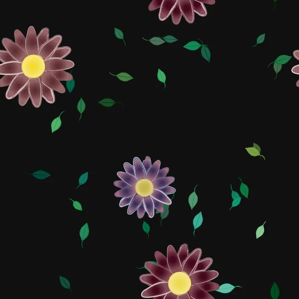 Modèle Vectoriel Avec Des Fleurs Colorées Simples Des Feuilles Vertes — Image vectorielle