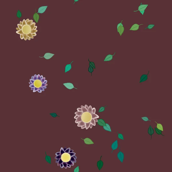 Composition Design Avec Fleurs Simples Feuilles Vertes Illustration Vectorielle — Image vectorielle