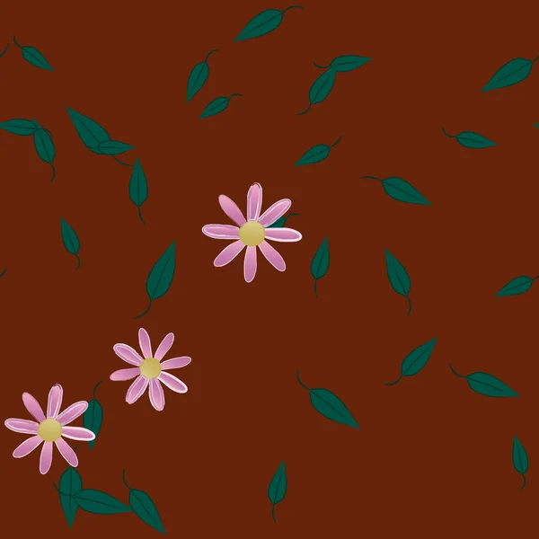 Mooie Compositie Met Eenvoudige Gekleurde Bloemen Groene Bladeren Achtergrond Vector — Stockvector