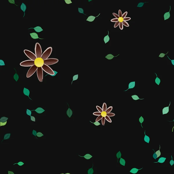 Flores Simples Con Hojas Verdes Composición Libre Ilustración Vectorial — Vector de stock