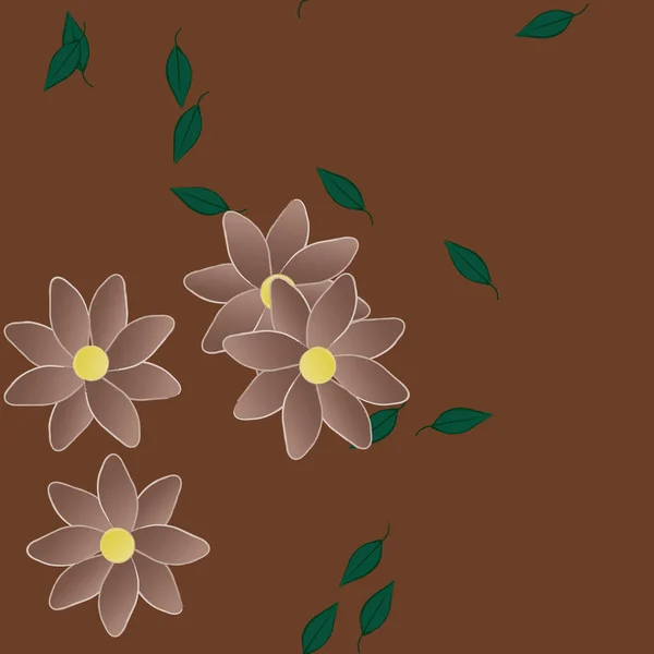 Composición Diseño Con Flores Simples Hojas Verdes Ilustración Vectorial — Vector de stock