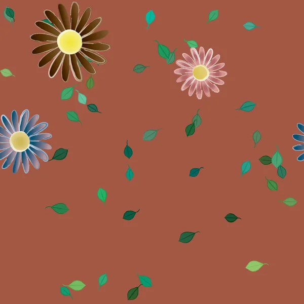 Composition Design Avec Fleurs Simples Feuilles Vertes Illustration Vectorielle — Image vectorielle