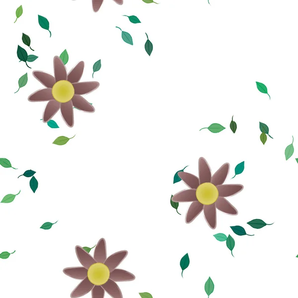 Composição Design Com Flores Simples Folhas Verdes Ilustração Vetorial — Vetor de Stock