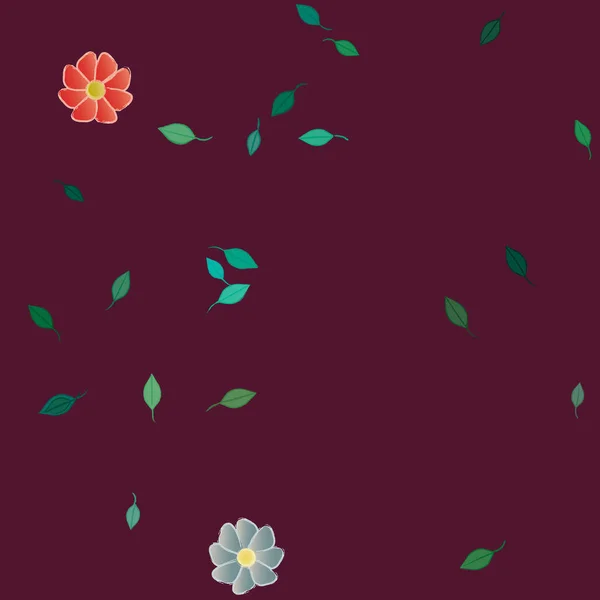 Composición Diseño Con Flores Simples Hojas Verdes Ilustración Vectorial — Archivo Imágenes Vectoriales