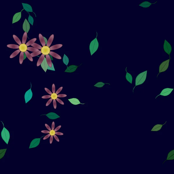 Fleurs Simples Avec Des Feuilles Vertes Composition Libre Illustration Vectorielle — Image vectorielle