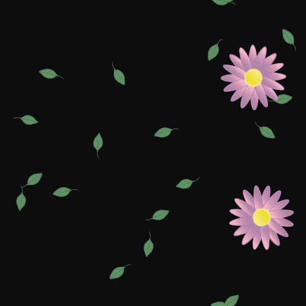 Flores Simples Con Hojas Verdes Composición Libre Ilustración Vectorial — Archivo Imágenes Vectoriales