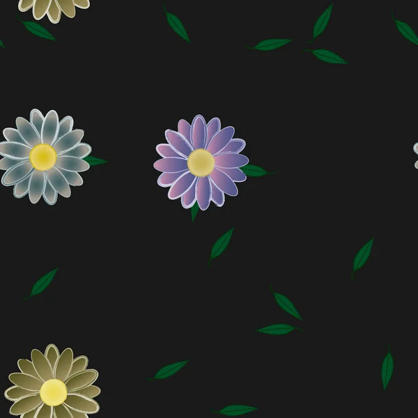 Composição Bonita Com Flores Coloridas Simples Folhas Verdes Fundo Ilustração — Vetor de Stock