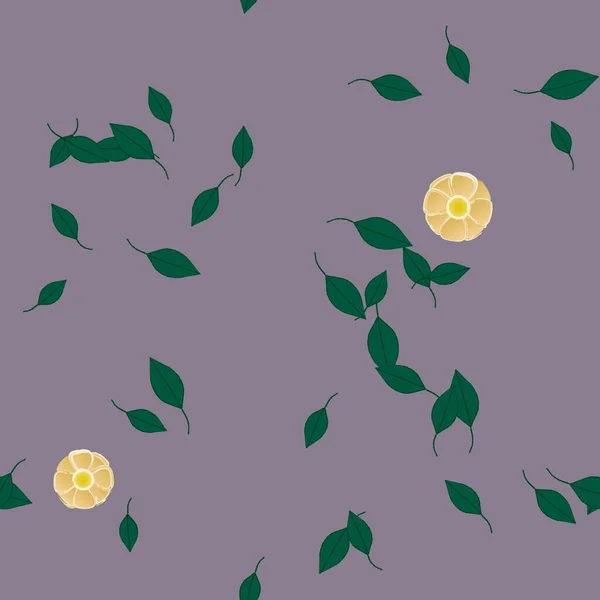 Design Sammansättning Med Enkla Blommor Och Gröna Blad Vektor Illustration — Stock vektor