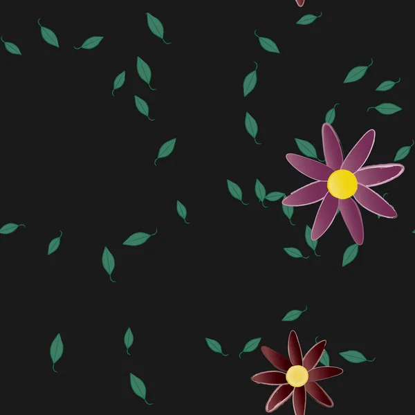 Flores Simples Con Hojas Verdes Composición Libre Ilustración Vectorial — Archivo Imágenes Vectoriales