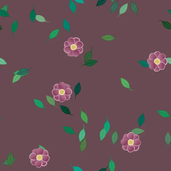 Fleurs Simples Avec Des Feuilles Vertes Composition Libre Illustration Vectorielle — Image vectorielle