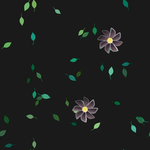 Modèle Vectoriel Avec Des Fleurs Colorées Simples Des Feuilles Vertes — Image vectorielle