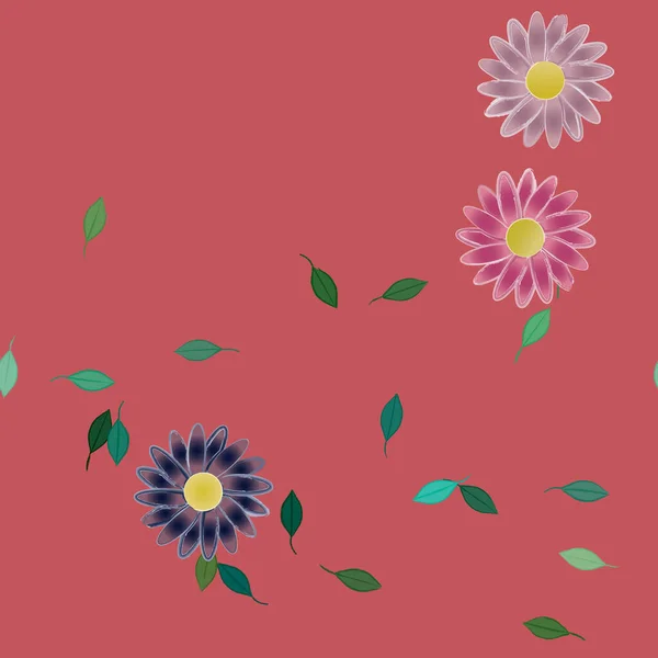 Gratis Compositie Met Eenvoudige Kleurrijke Bloemen Groene Bladeren Voor Behang — Stockvector