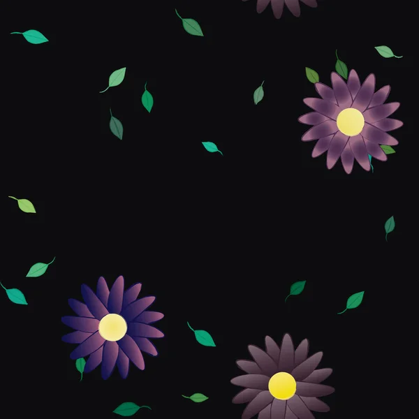 Modèle Vectoriel Avec Des Fleurs Colorées Simples Des Feuilles Vertes — Image vectorielle