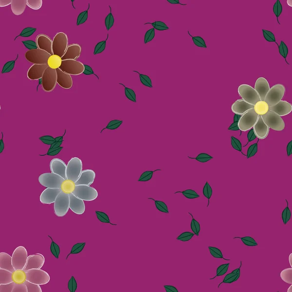 Flores Simples Con Hojas Verdes Composición Libre Ilustración Vectorial — Vector de stock