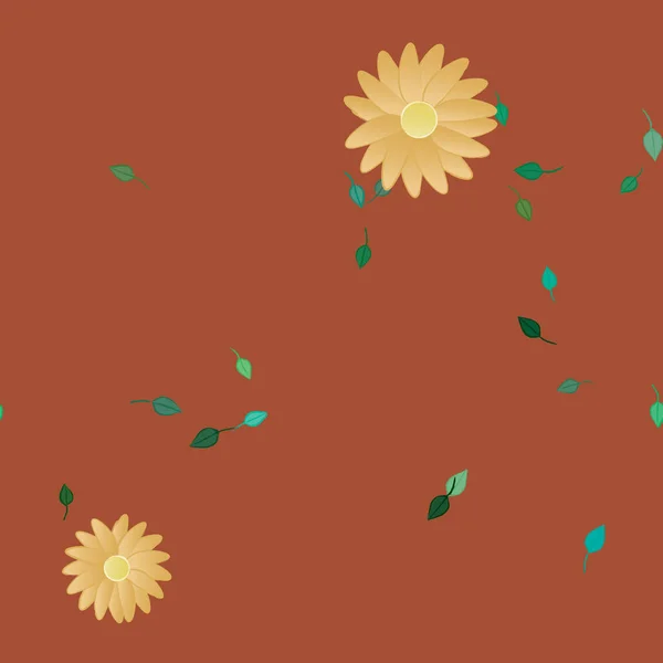 Piękna Kompozycja Prostymi Kolorowymi Kwiatami Zielonymi Liśćmi Tle Ilustracja Wektora — Wektor stockowy