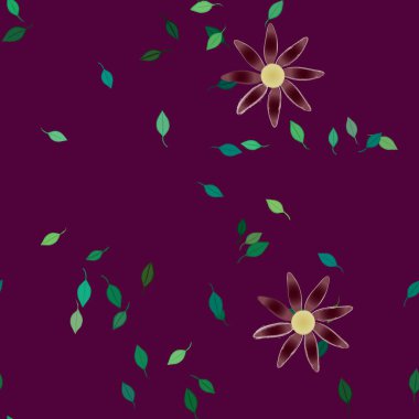 Basit renkli çiçekler ve yeşil yapraklı vektör şablonu