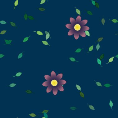 Basit çiçek ve yeşil yapraklı tasarım kompozisyonu, vektör illüstrasyonu