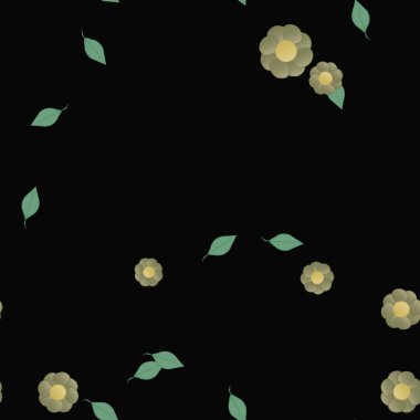 Basit renkli çiçekler ve yeşil yapraklı vektör şablonu