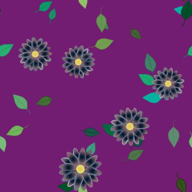 Basit çiçek ve yeşil yapraklı tasarım kompozisyonu, vektör illüstrasyonu