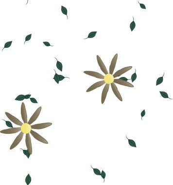 Serbest kompozisyonda yeşil yapraklı basit çiçekler, vektör illüstrasyonu