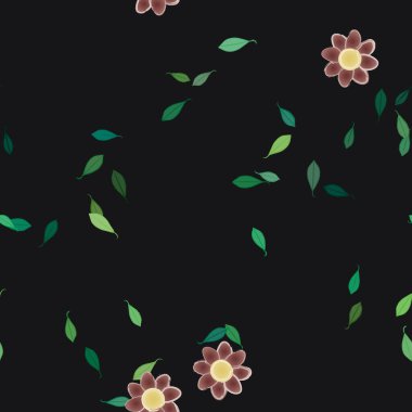 Serbest kompozisyonda yeşil yapraklı çiçekler, vektör illüstrasyonu