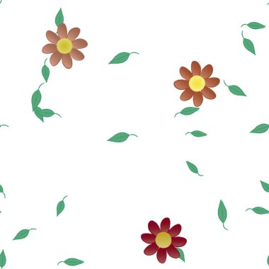 arkaplanda renkli çiçekler ve yeşil yapraklar, vektör illüstrasyonu