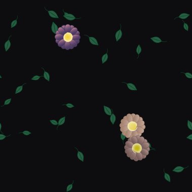 Basit çiçek ve yeşil yapraklı tasarım kompozisyonu, vektör illüstrasyonu