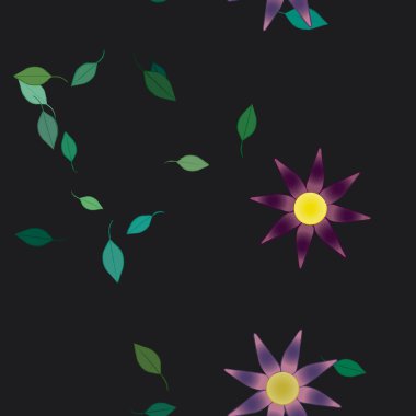 Serbest kompozisyonda yeşil yapraklı çiçekler, vektör illüstrasyonu