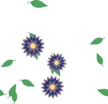 Basit renkli çiçekler ve yeşil yapraklı vektör şablonu