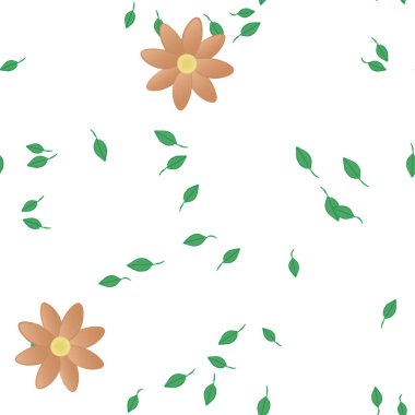 Basit renkli çiçekler ve yeşil yapraklı vektör şablonu