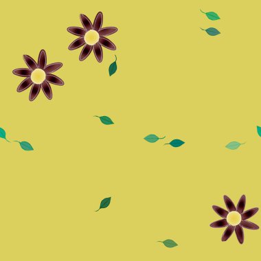 arkaplanda renkli çiçekler ve yeşil yapraklar, vektör illüstrasyonu