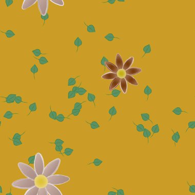 Serbest kompozisyonda yeşil yapraklı çiçekler, vektör illüstrasyonu