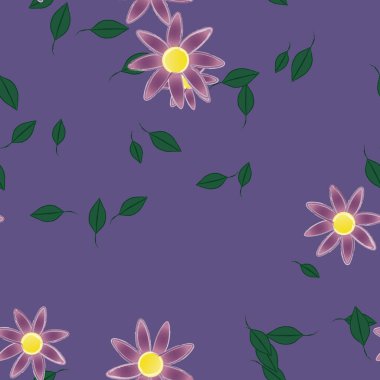 Basit çiçek ve yeşil yapraklı tasarım kompozisyonu, vektör illüstrasyonu