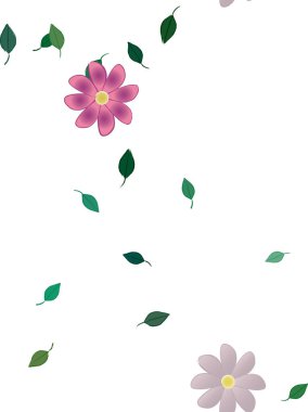 arkaplanda renkli çiçekler ve yeşil yapraklar, vektör illüstrasyonu