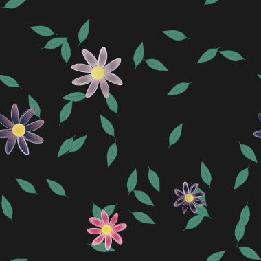 Basit çiçek ve yeşil yapraklı tasarım kompozisyonu, vektör illüstrasyonu