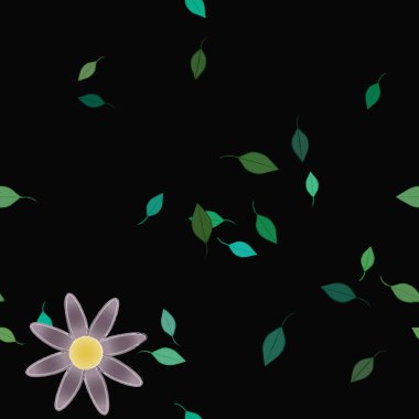 Basit çiçek ve yeşil yapraklı tasarım kompozisyonu, vektör illüstrasyonu